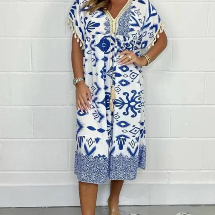 A high-quality lightweight women’s dress with decorative patterns