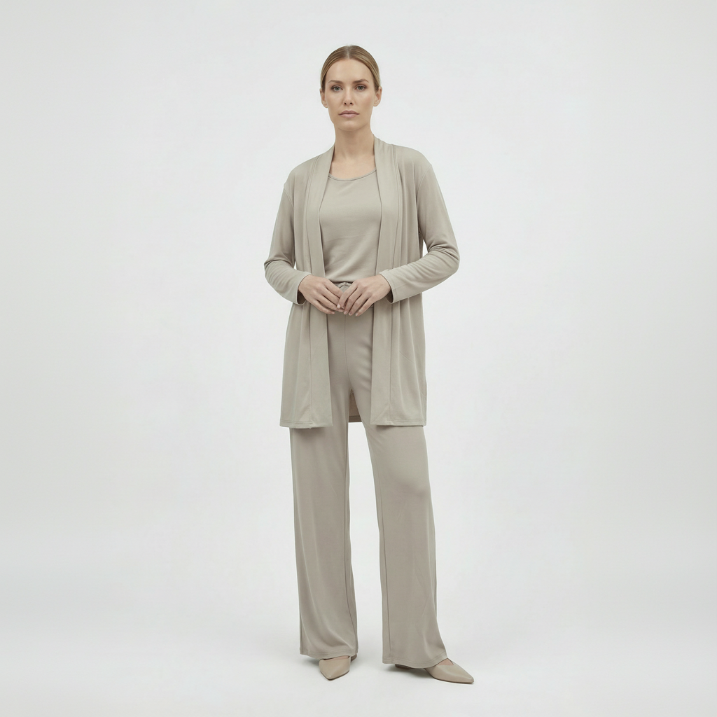 An elegant everyday women’s two-piece set with an open cardiganS