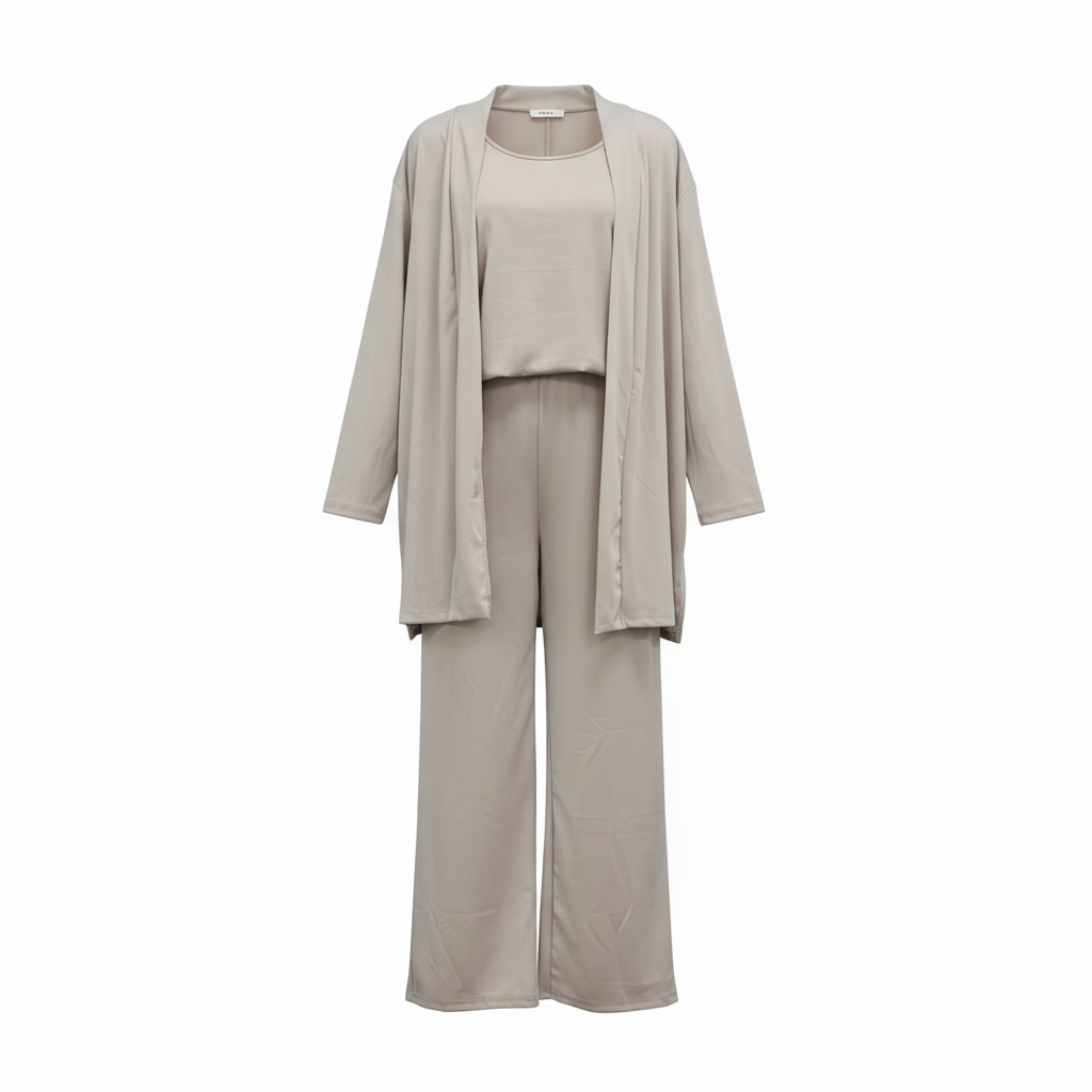 An elegant everyday women’s two-piece set with an open cardiganS
