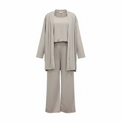 An elegant everyday women’s two-piece set with an open cardiganS