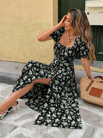 Ladies' Elegant Spring/summer Floral Print Back Zipper Backless