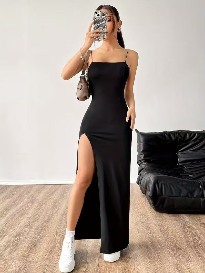 Elegant High-Slit Spaghetti Strap Maxi Dress
