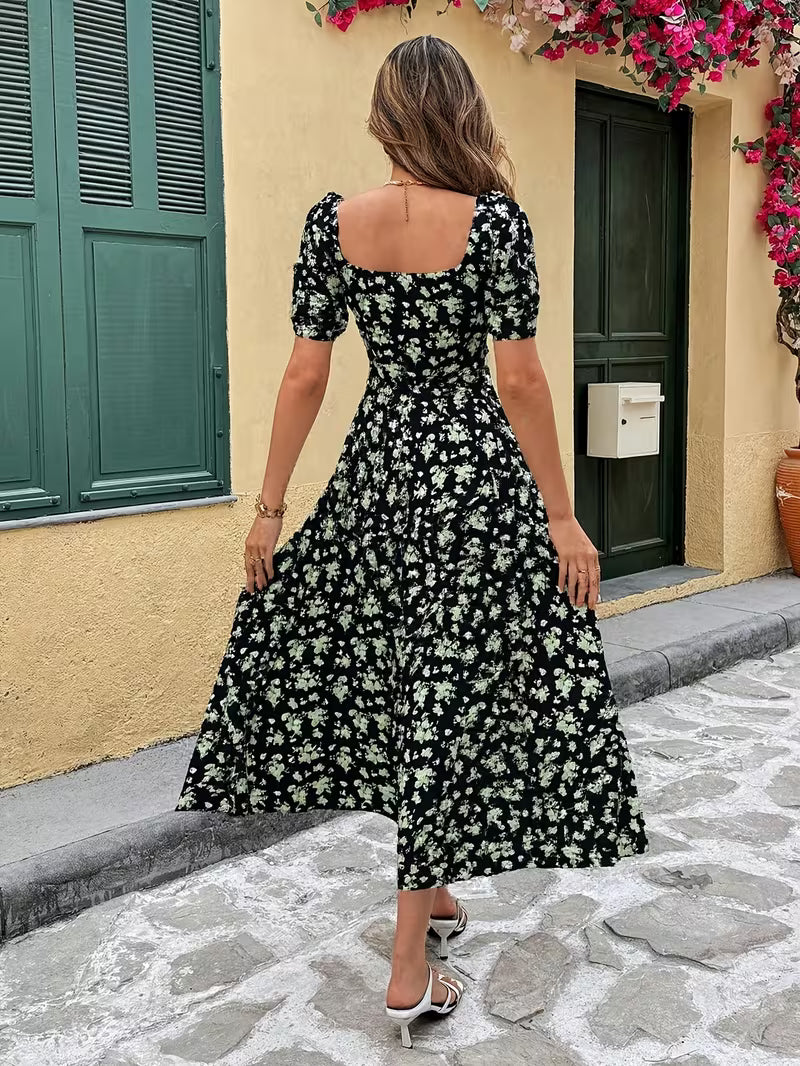 Ladies' Elegant Spring/summer Floral Print Back Zipper Backless