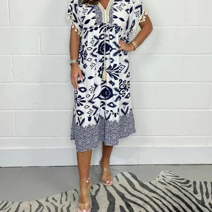 A high-quality lightweight women’s dress with decorative patterns