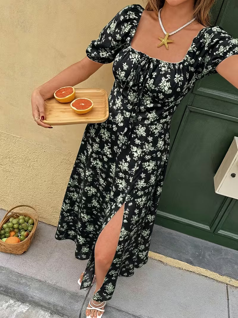 Ladies' Elegant Spring/summer Floral Print Back Zipper Backless