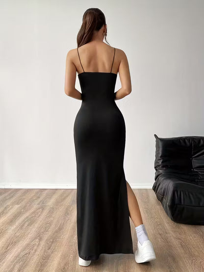 Elegant High-Slit Spaghetti Strap Maxi Dress