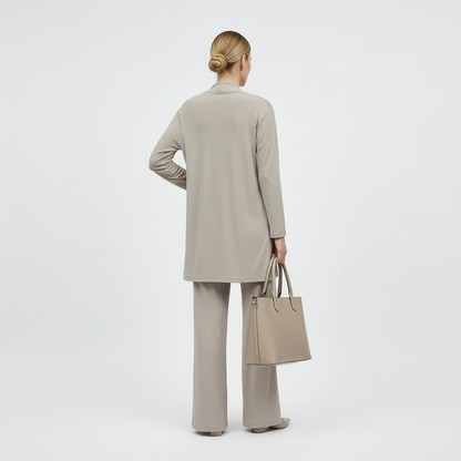 An elegant everyday women’s two-piece set with an open cardiganS