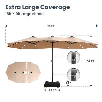 15ft Podwójny Parasol Ogrodowy LED Solarny – Duży Parasol Tarasowy z Podstawą