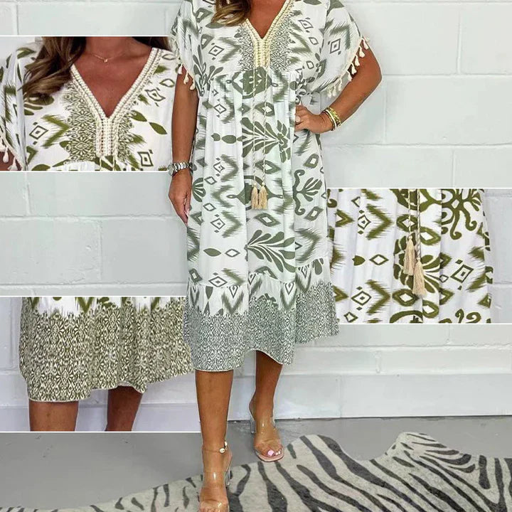 A high-quality lightweight women’s dress with decorative patterns