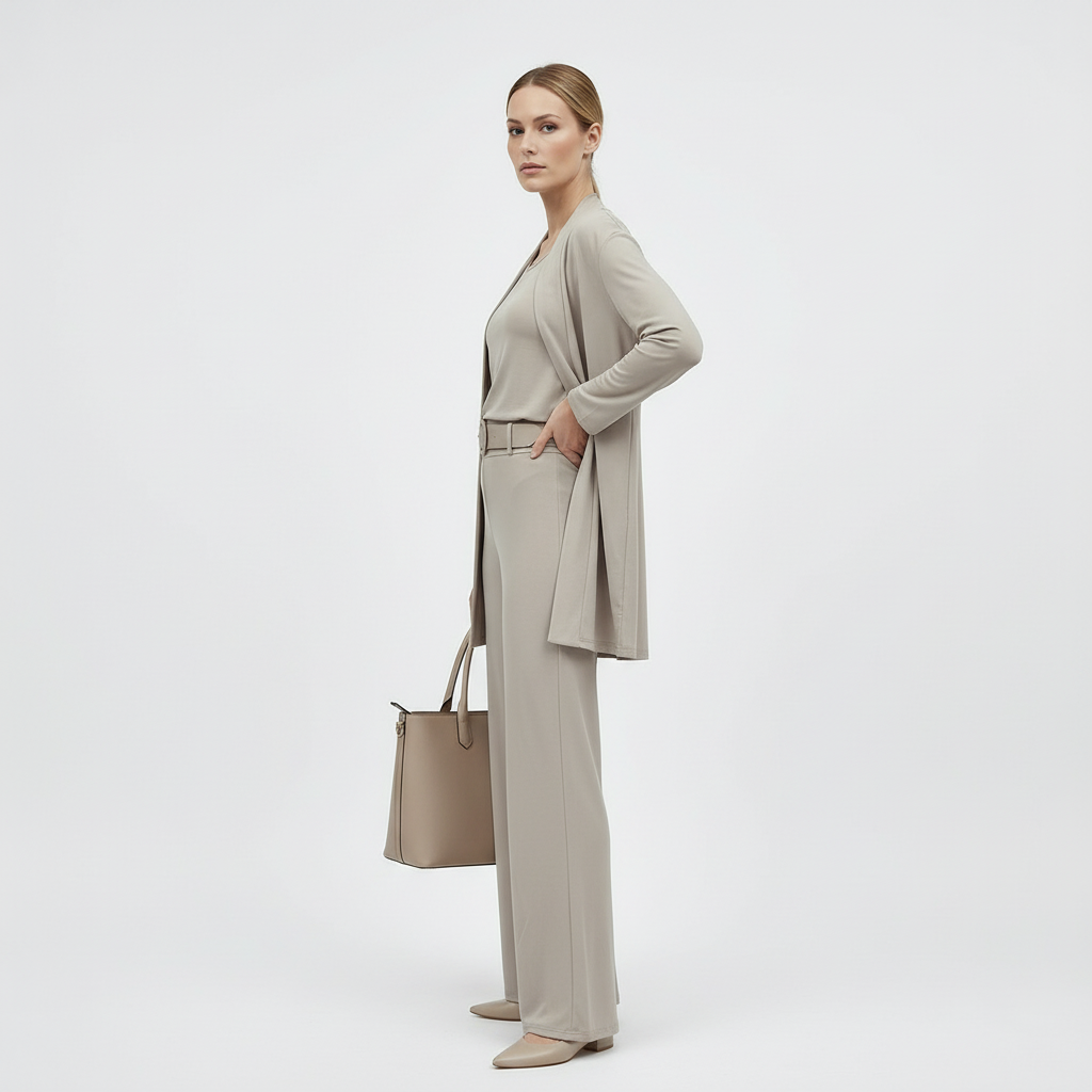 An elegant everyday women’s two-piece set with an open cardiganS