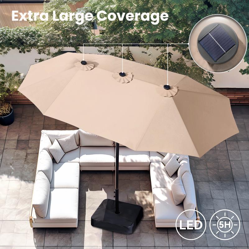 15ft Podwójny Parasol Ogrodowy LED Solarny – Duży Parasol Tarasowy z Podstawą